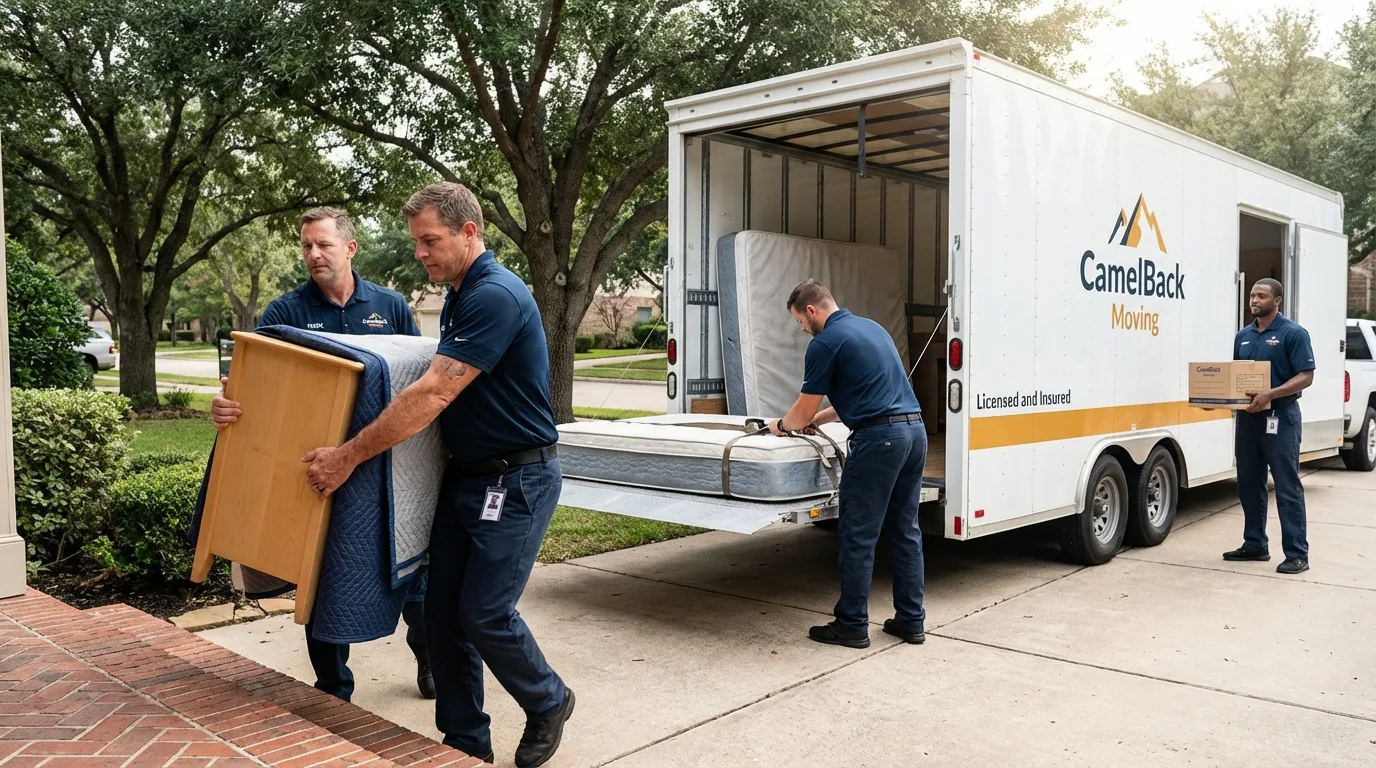 Crew loading residential truck for cross-state move from Stratford, CT