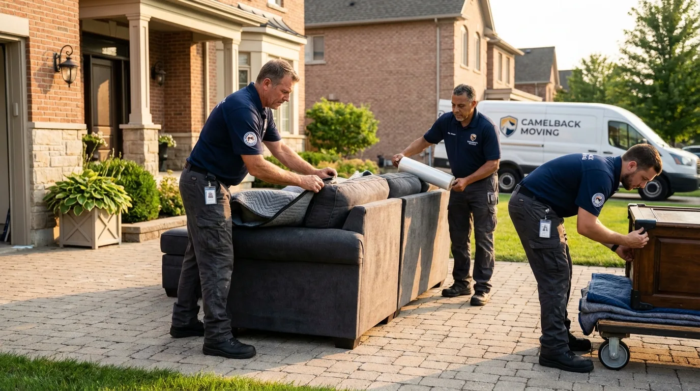 Large estate moving crew wrapping furniture in Stratford, CT